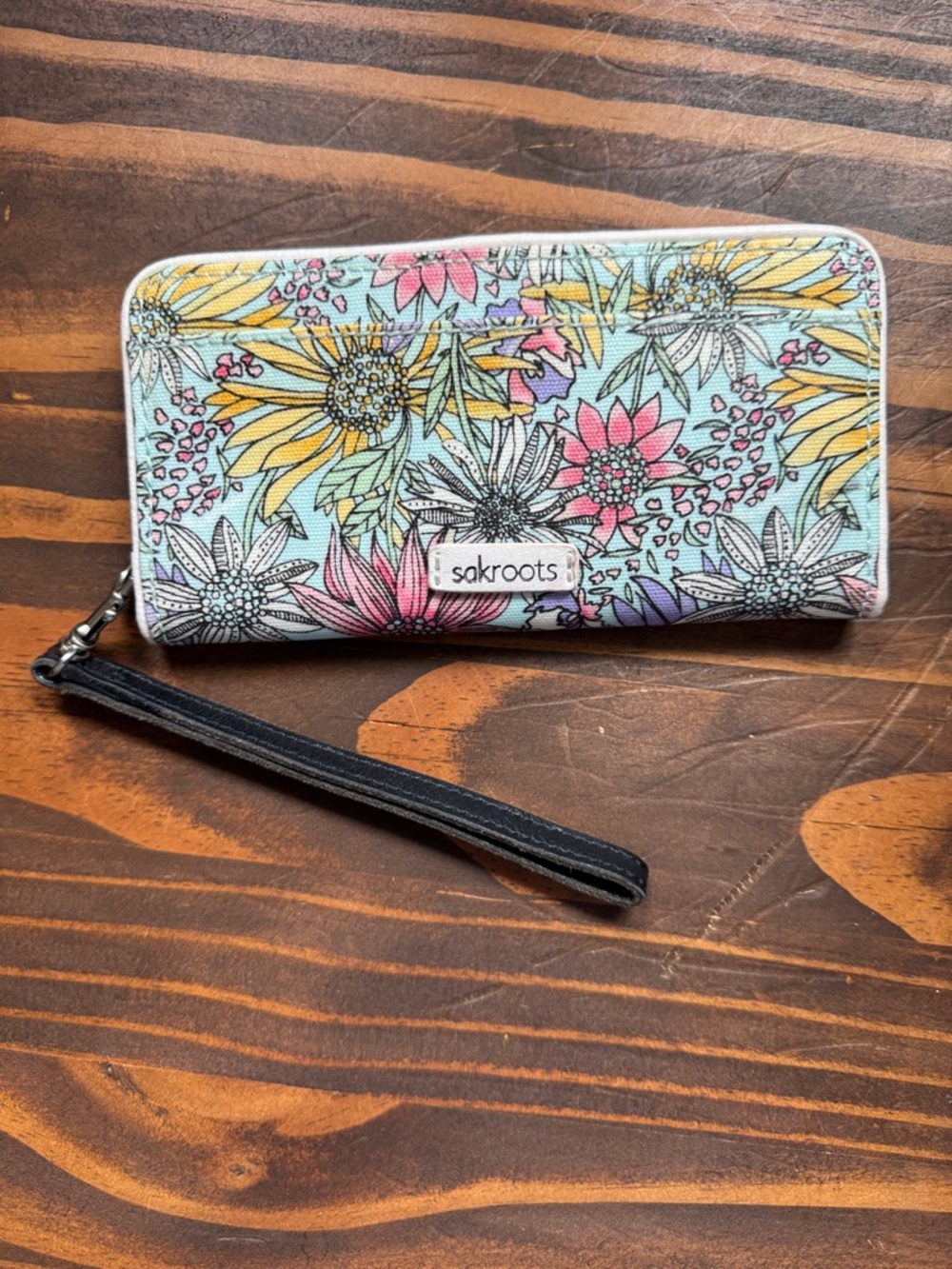 Sakroots Floral Zip Wristlet in Yellow Pink Blue